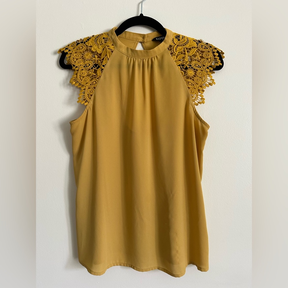 Express Mustard Lace Detail Blouse